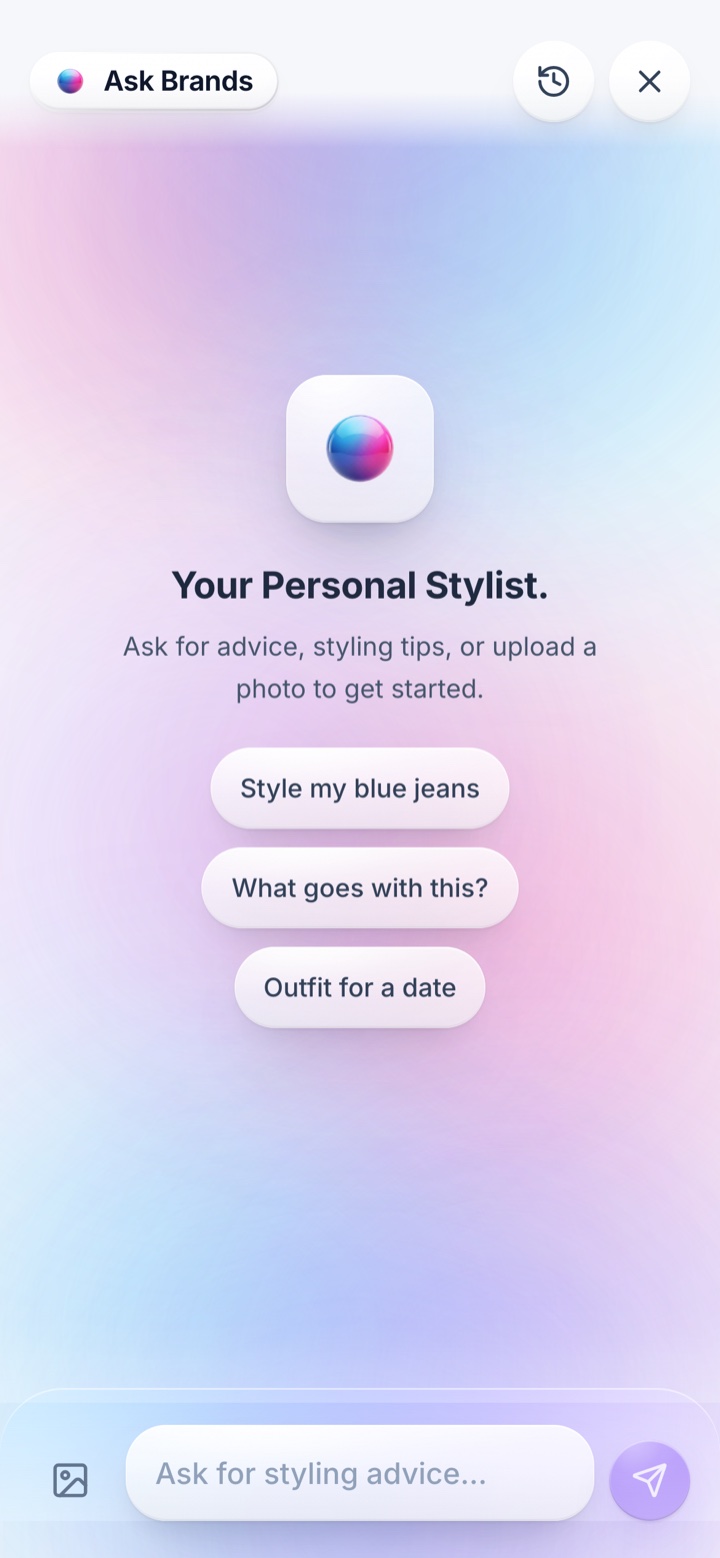 Ask Brands, the personal stylist, with quick-start prompts